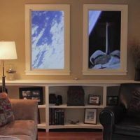 Space landscape in the living room windows