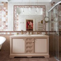 Wooden furniture in the bathroom of a private house