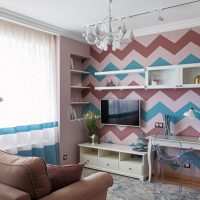Geometric wallpaper patterns in the living room