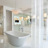 White bath in a spacious room