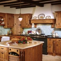 Wooden furniture in the interior of the kitchen