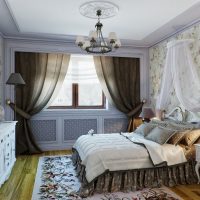 Дизайн на спалня с тъмни завеси