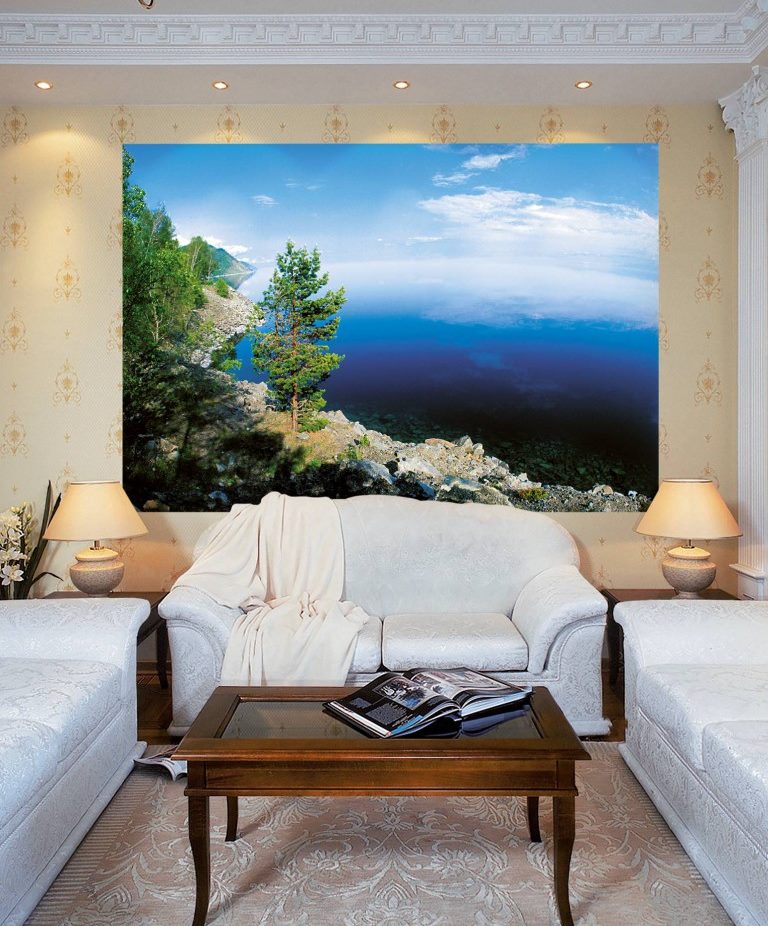Wall mural depicting a rocky shore