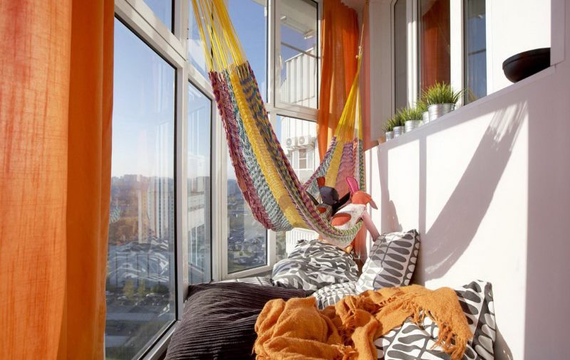 Hammock in the interior of a panel house balcony
