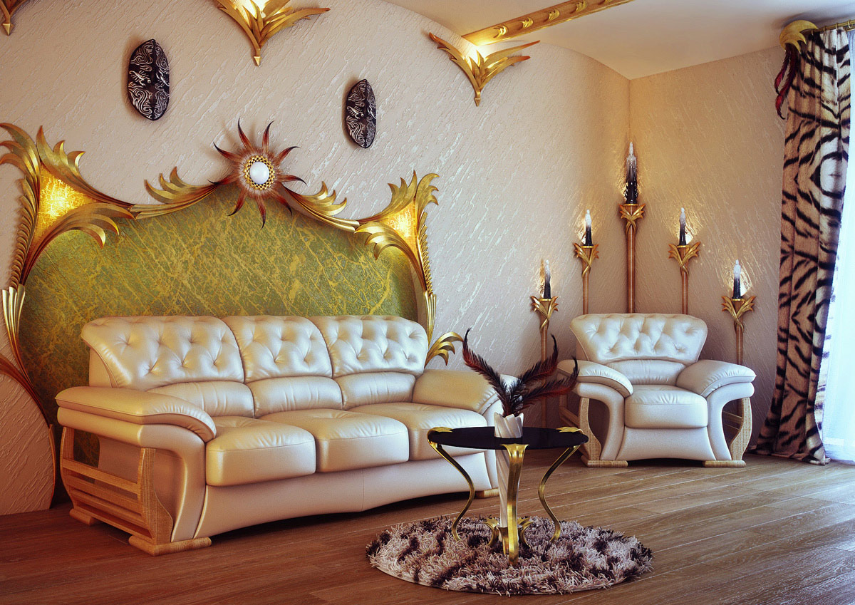 Golden Art Nouveau Living Room Decor