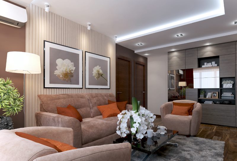 Living room design in treshka after joining the corridor