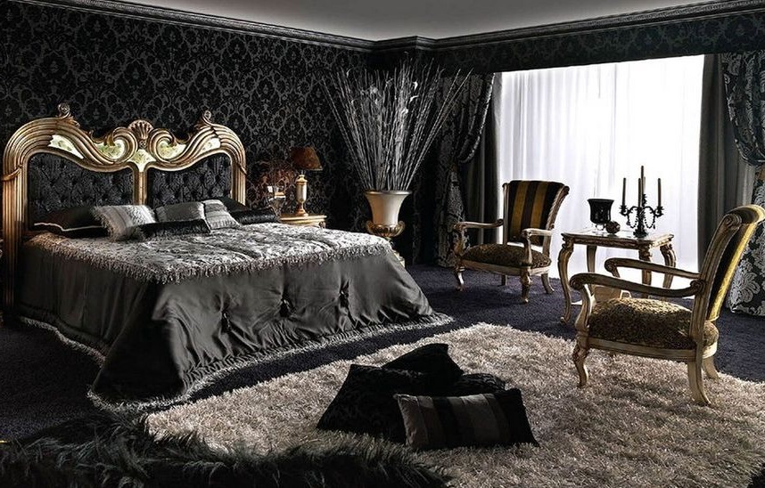 Light carpet in the gothic style bedroom