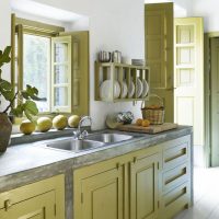 Olive color in the interior of the kitchen