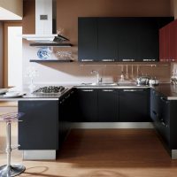 Kitchen design with a black set