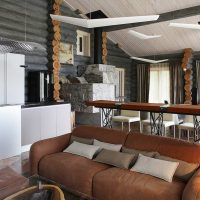 Design of a kitchen-living room in a log house