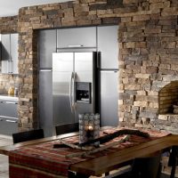Stone wall decoration in a modern kitchen