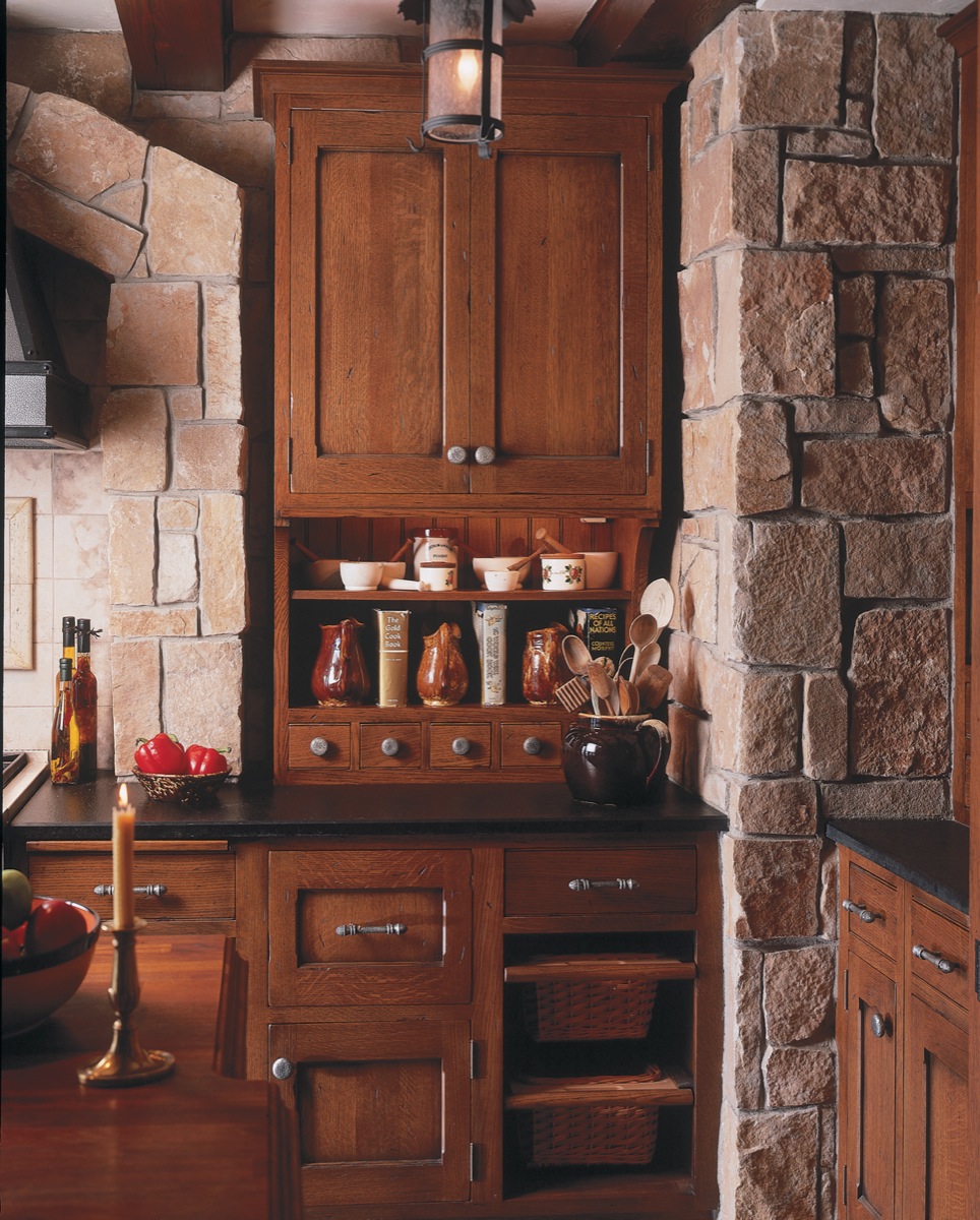 Wooden cabinet in the Spanish style kitchen