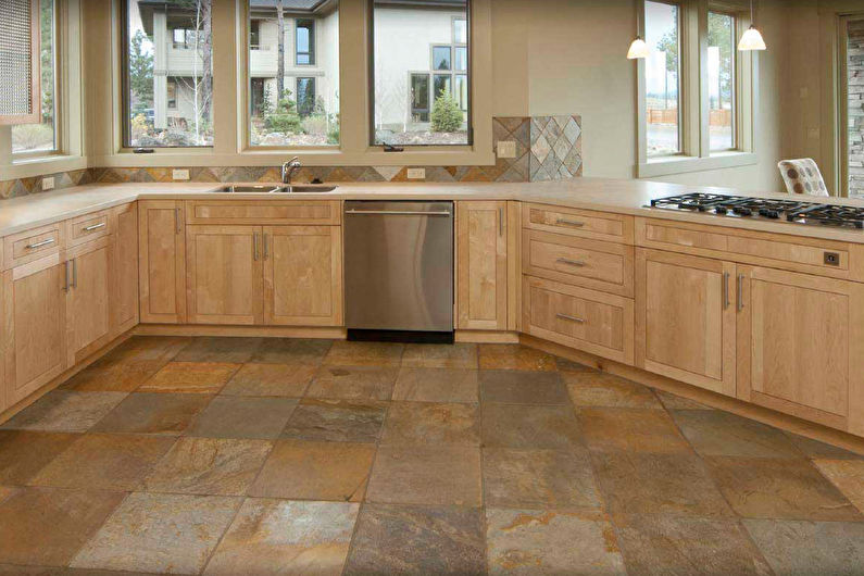 Ceramic floor in the interior of a modern kitchen