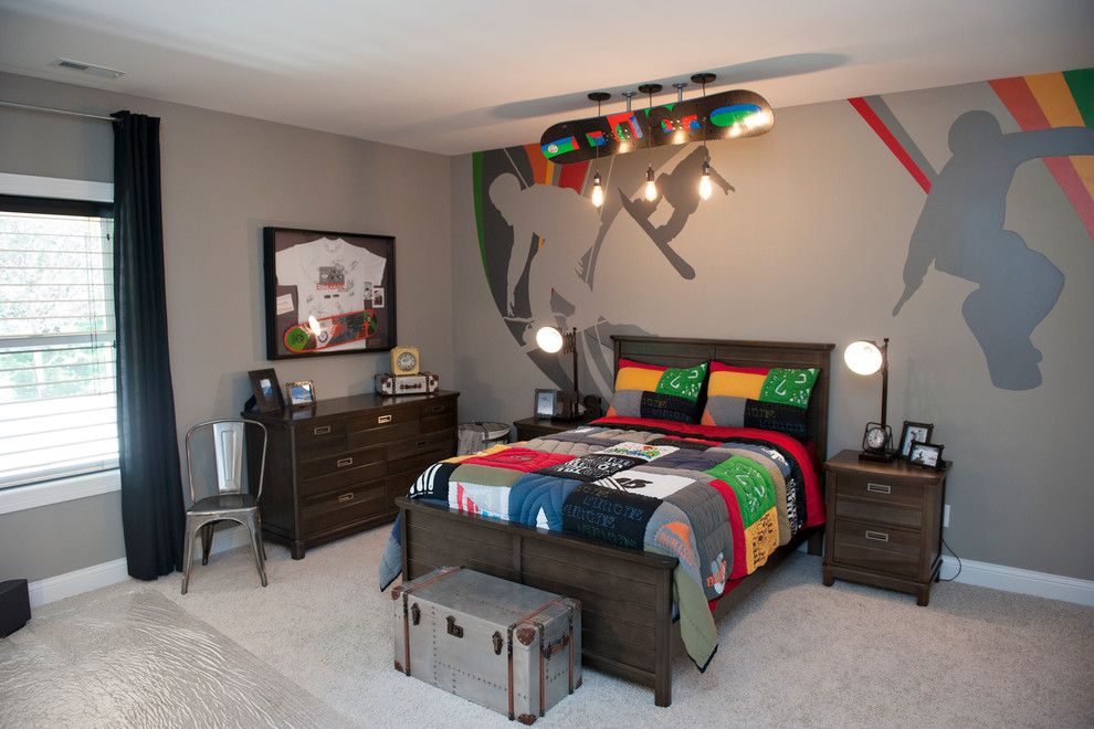 Teenager boy room interior in gray tones