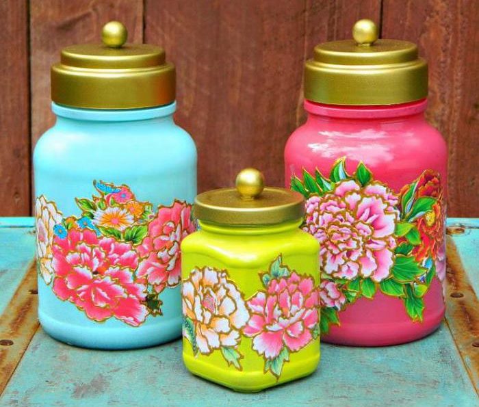 Decor glass jars with acrylic paints