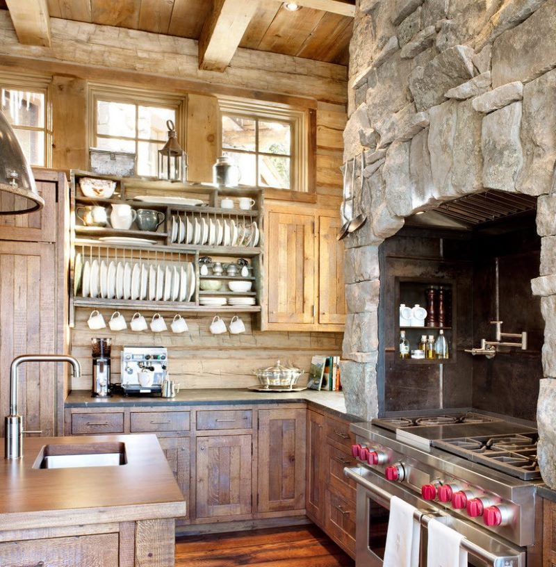 Country style kitchen with stone trim