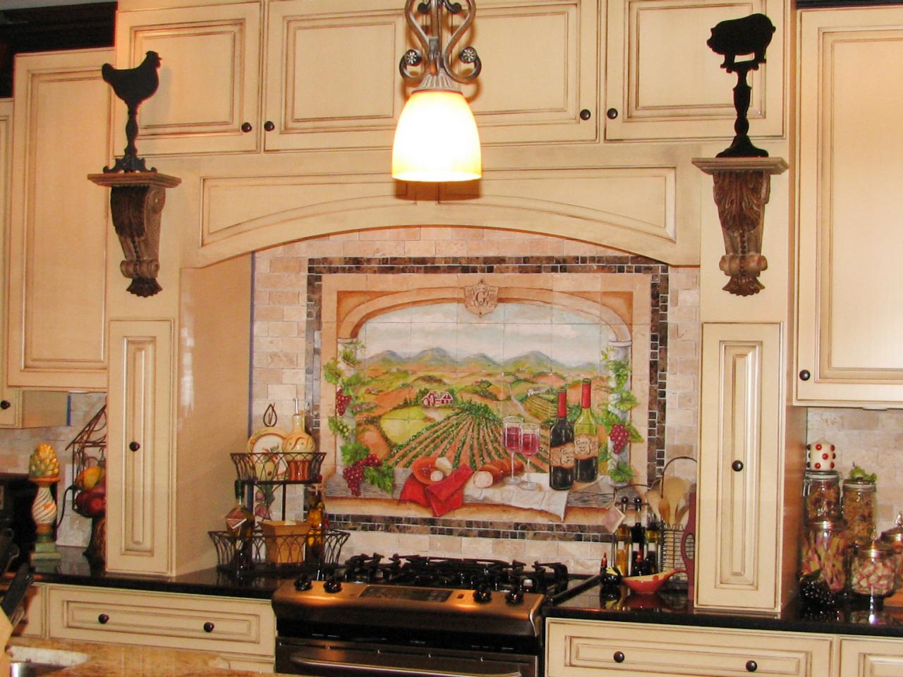 Ceramic panel over the gas stove of the kitchen