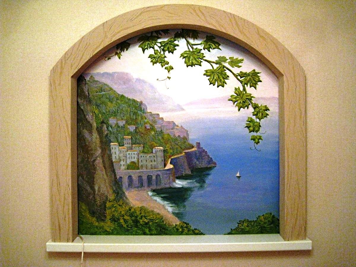 Fenêtre d'imitation avec vue sur la mer
