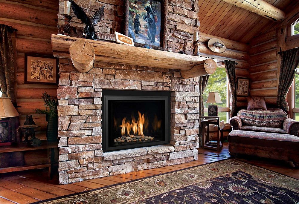 Natural stone fireplace mantel