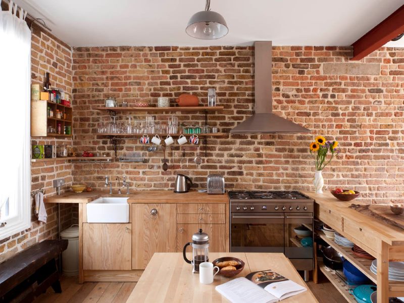 Kitchen interior without upper cupboards