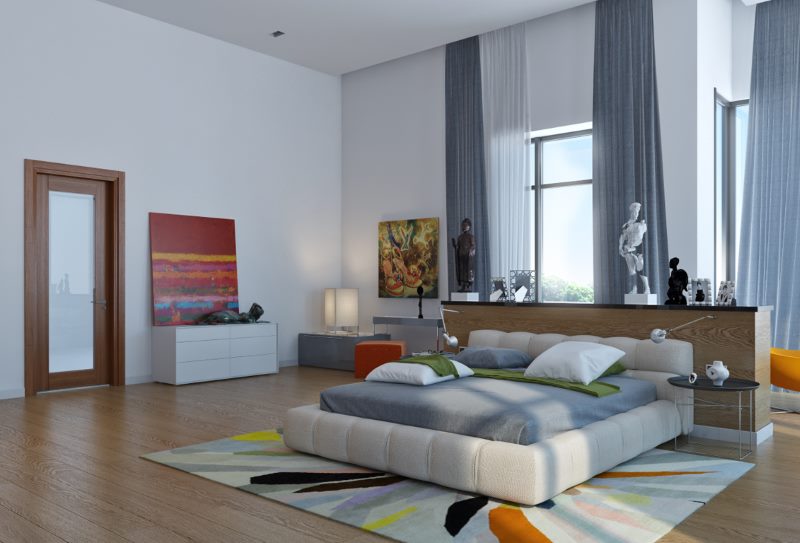 Interior of a spacious bedroom in a modern style
