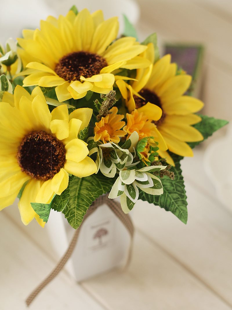Plastic yellow sunflowers for home decor