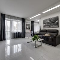 Living room design with glossy floor