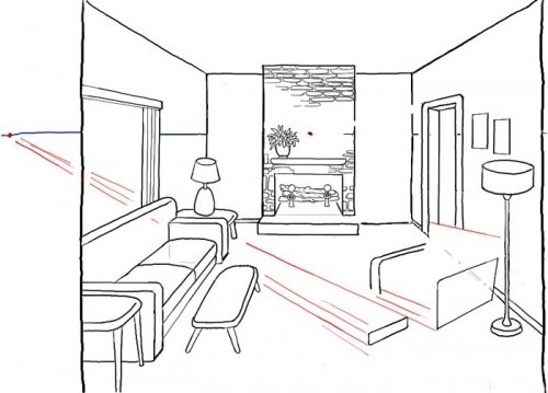 Drawing a room’s interior using two exit points