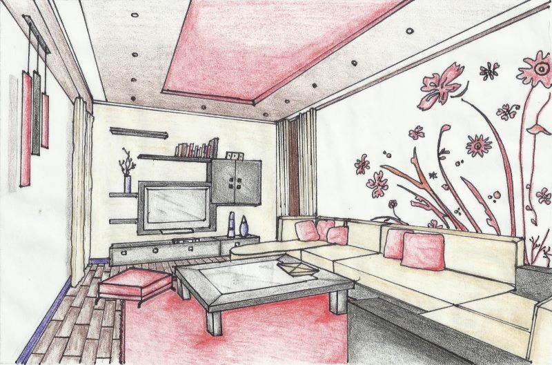 Drawing of the interior of the future living room