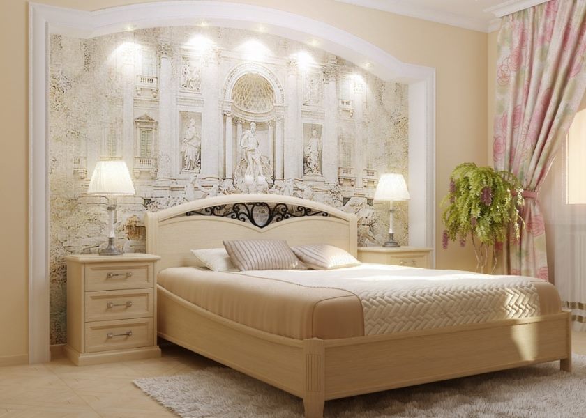 Interior of a bright bedroom in Italian style