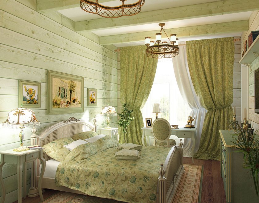 The interior of a cozy bedroom in the style of Provence