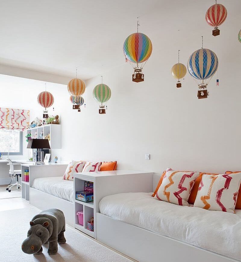 Decor with white ceiling balls in the nursery