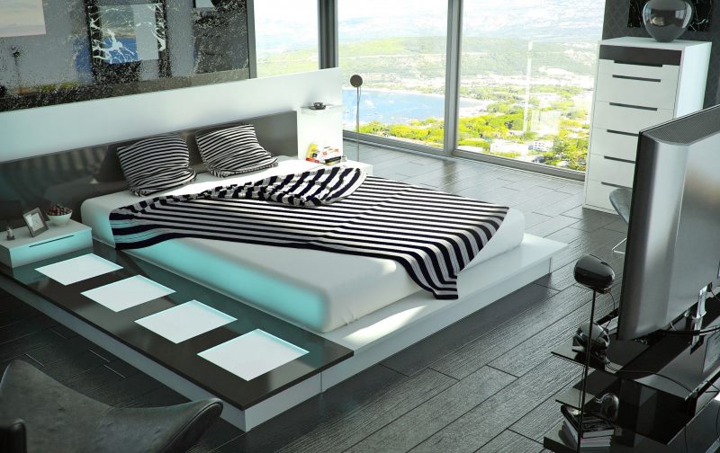 Finestra panoramica ad alta tecnologia in camera da letto