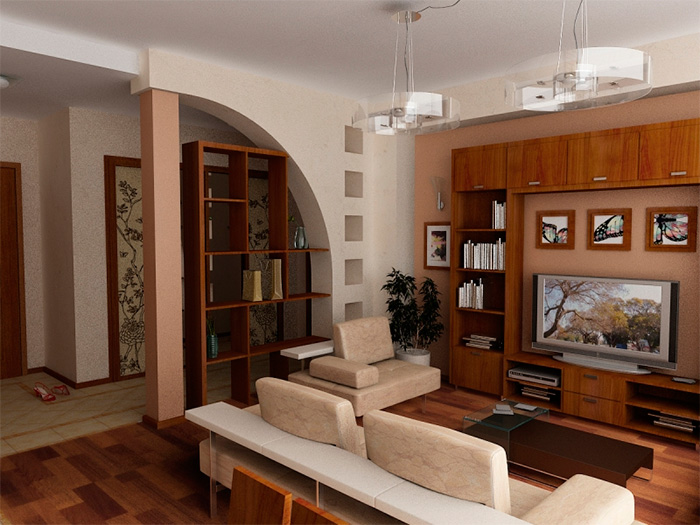Original interior design of the living room in Khrushchev