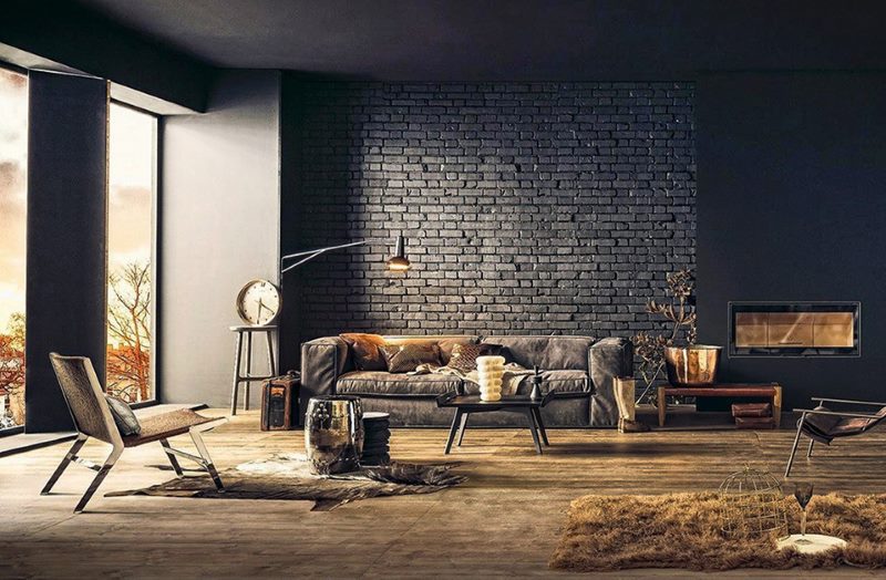 Dark brick walls in an industrial style house
