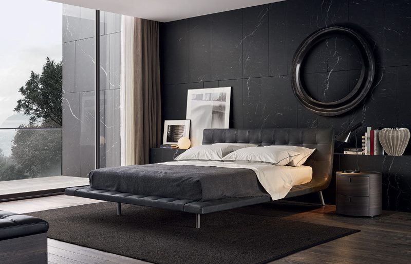 Dark gray walls in a modern bedroom