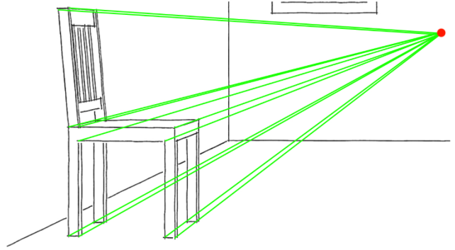 Drawing a chair using vanishing point and guide lines