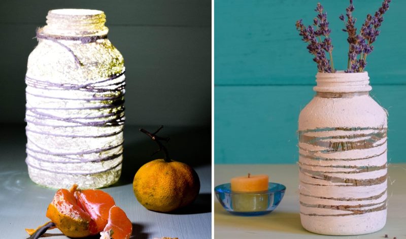 „Padaryk pats“ dekoratyvinę vazą iš paprasto stiklinio indelio