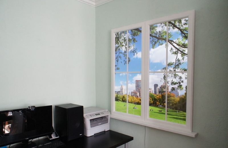 Virtual window on office wall
