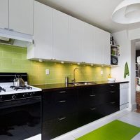 Light green apron in a linear kitchen