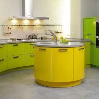 Kitchen island with yellow facades