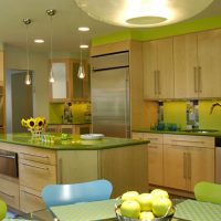 Kitchen island with green countertops