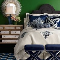 Bedside ottomans with blue upholstery