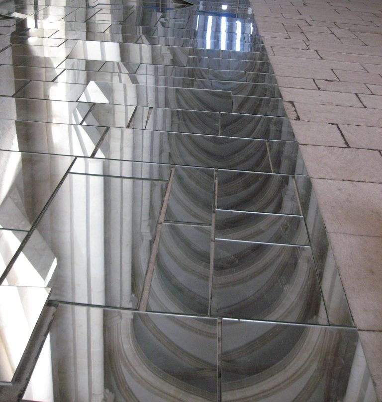 Mirror tiles on the hall floor of a private house