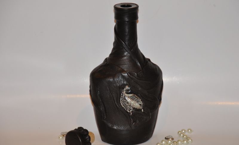 Leather brandy bottle decoration