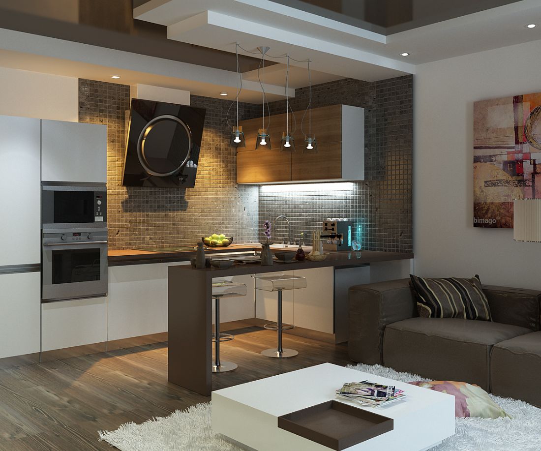 Design of the working area in the kitchen-living room