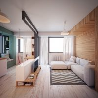 kitchen-living room design with white sofa