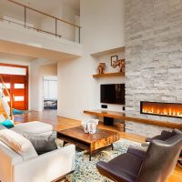 Salon design avec cheminée décorative