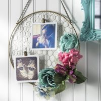 Panel with photos and paper flowers