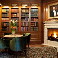 Fireplace in the interior of the home library